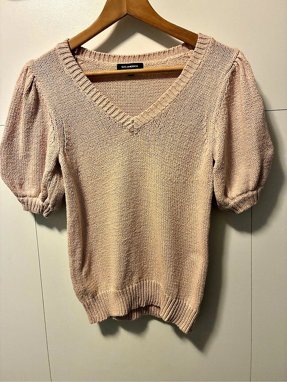 525 America Puff Sleeve Knit Sweater in Pink Size Small